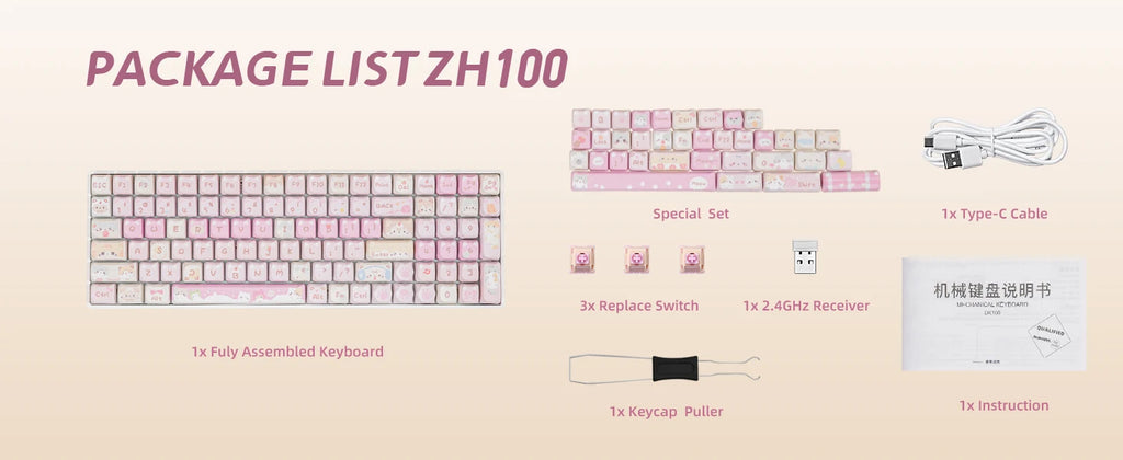 Zornher ZH00 Light Meow Portable Keyboard Wireless Ergonomic Keyboard for PC Full Size Mechanical Keyboard
