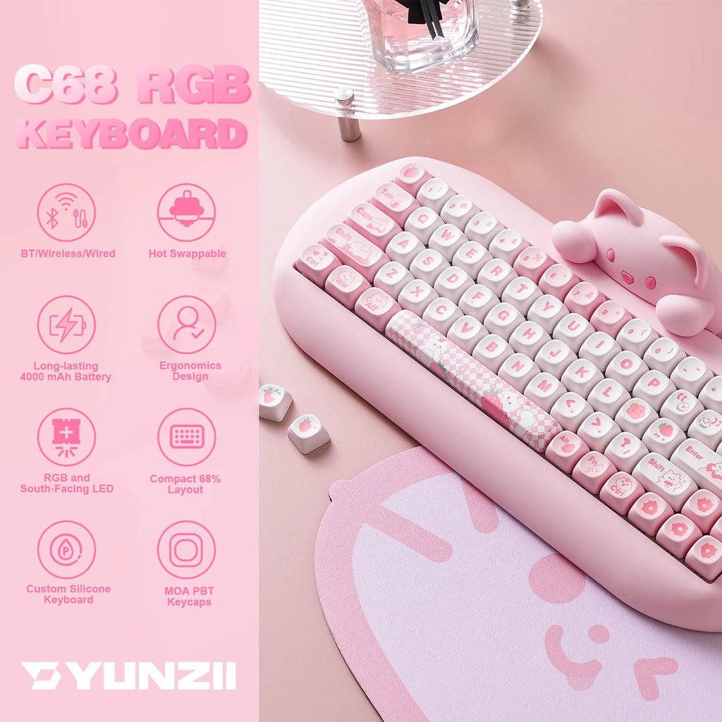 YUNZII C68 Wireless Keyboard: Best Cute Cat Custom Gaming Keeb