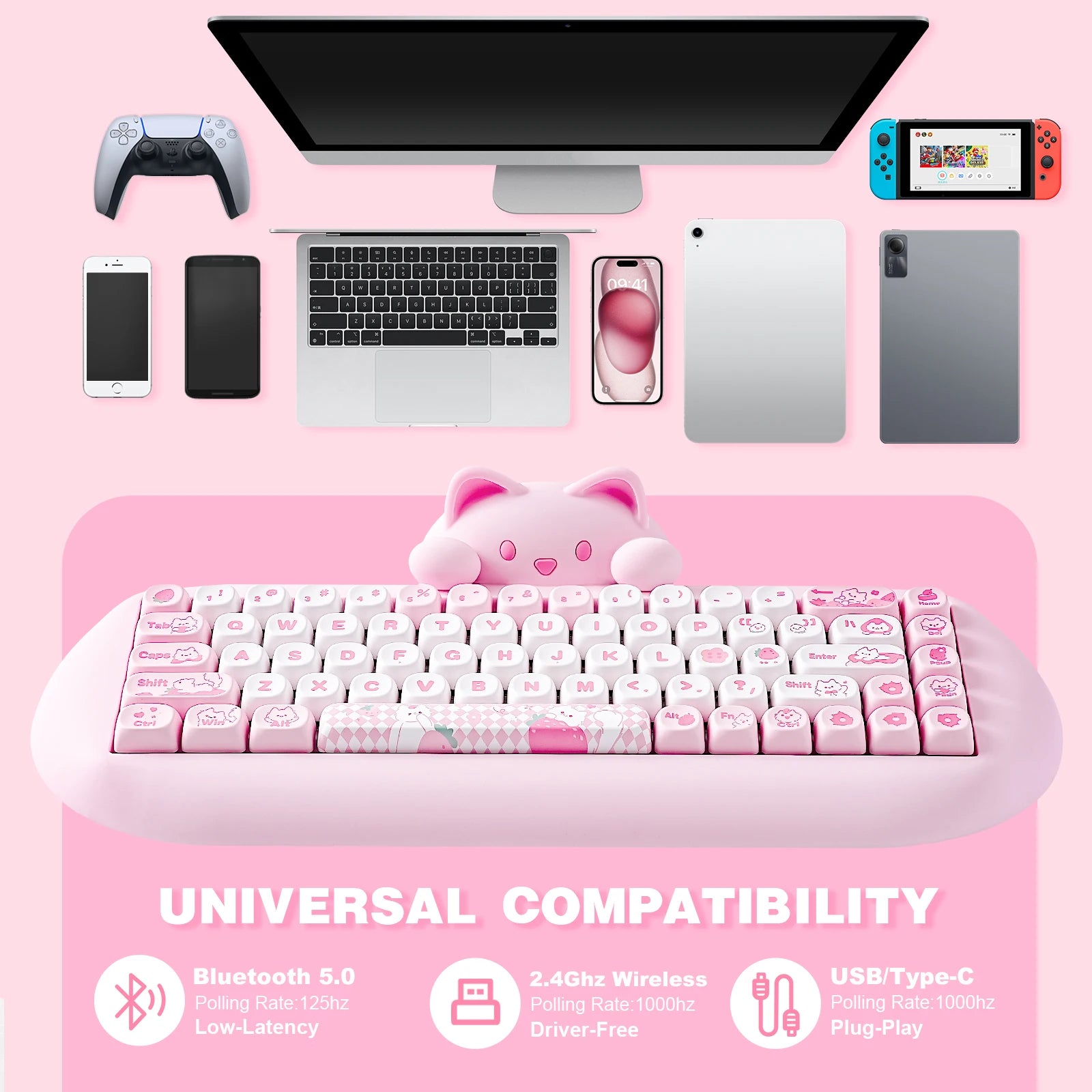 YUNZII C68 Wireless Keyboard: Best Cute Cat Custom Gaming Keeb