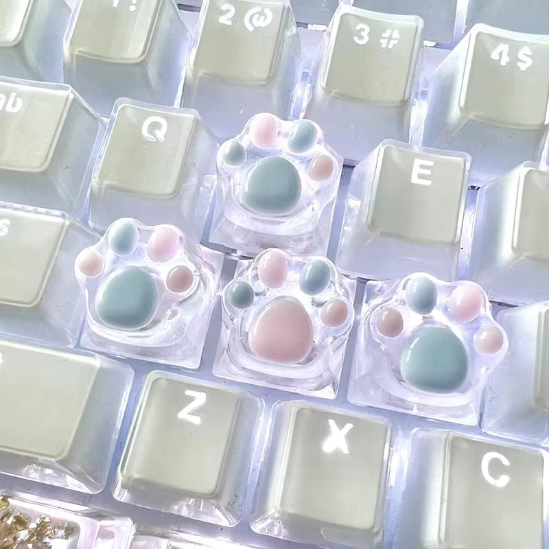 Mechanical Keyboard Resin Keycap Cat Paws Pad Clear Backlit RGB WASD Arrow ESC Key Cartoon Cute