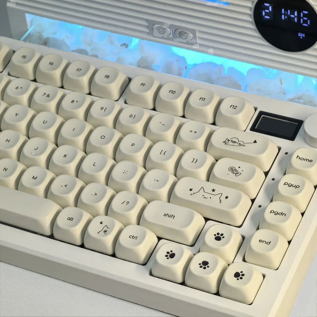 Milky White Cat PBT Keycaps: Ultimate MOA Custom Upgrade