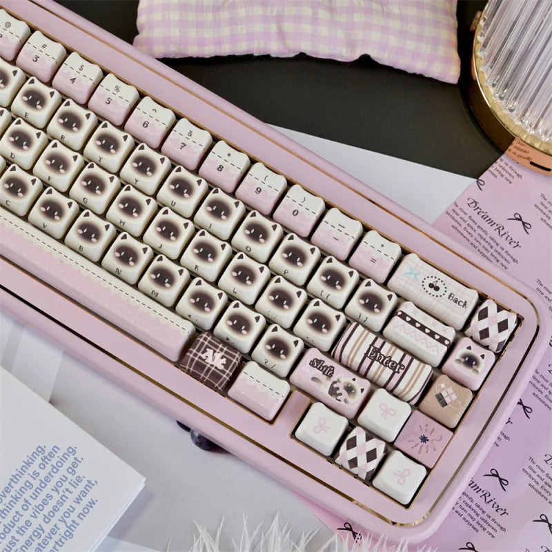 Custom PBT Keycaps: 130 Cute Siamese Cat MAO Profile Keys