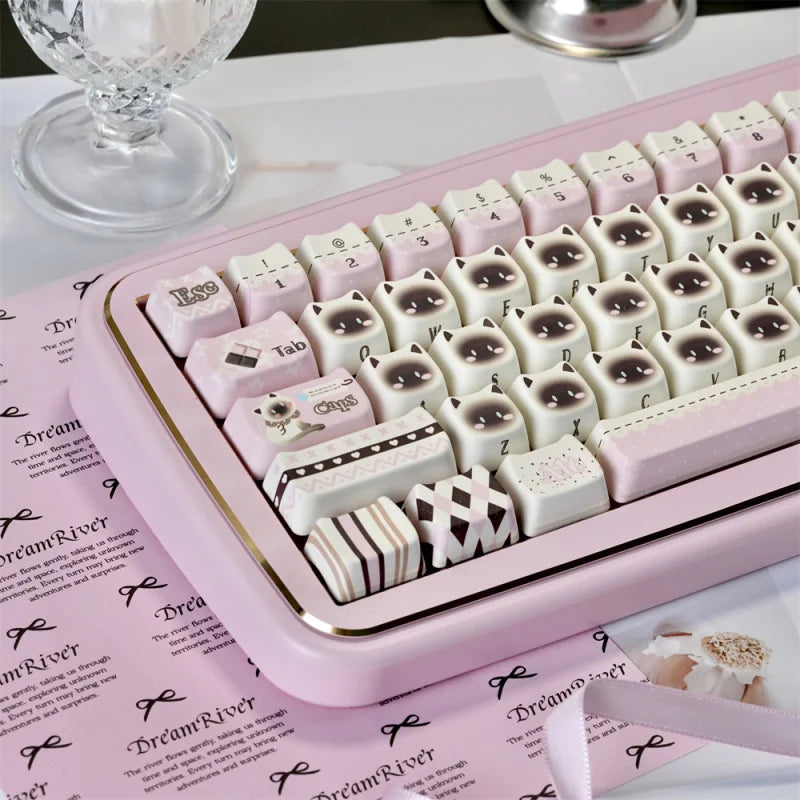Custom PBT Keycaps: 130 Cute Siamese Cat MAO Profile Keys