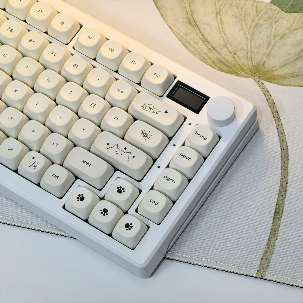 Milky White Cat PBT Keycaps: Ultimate MOA Custom Upgrade