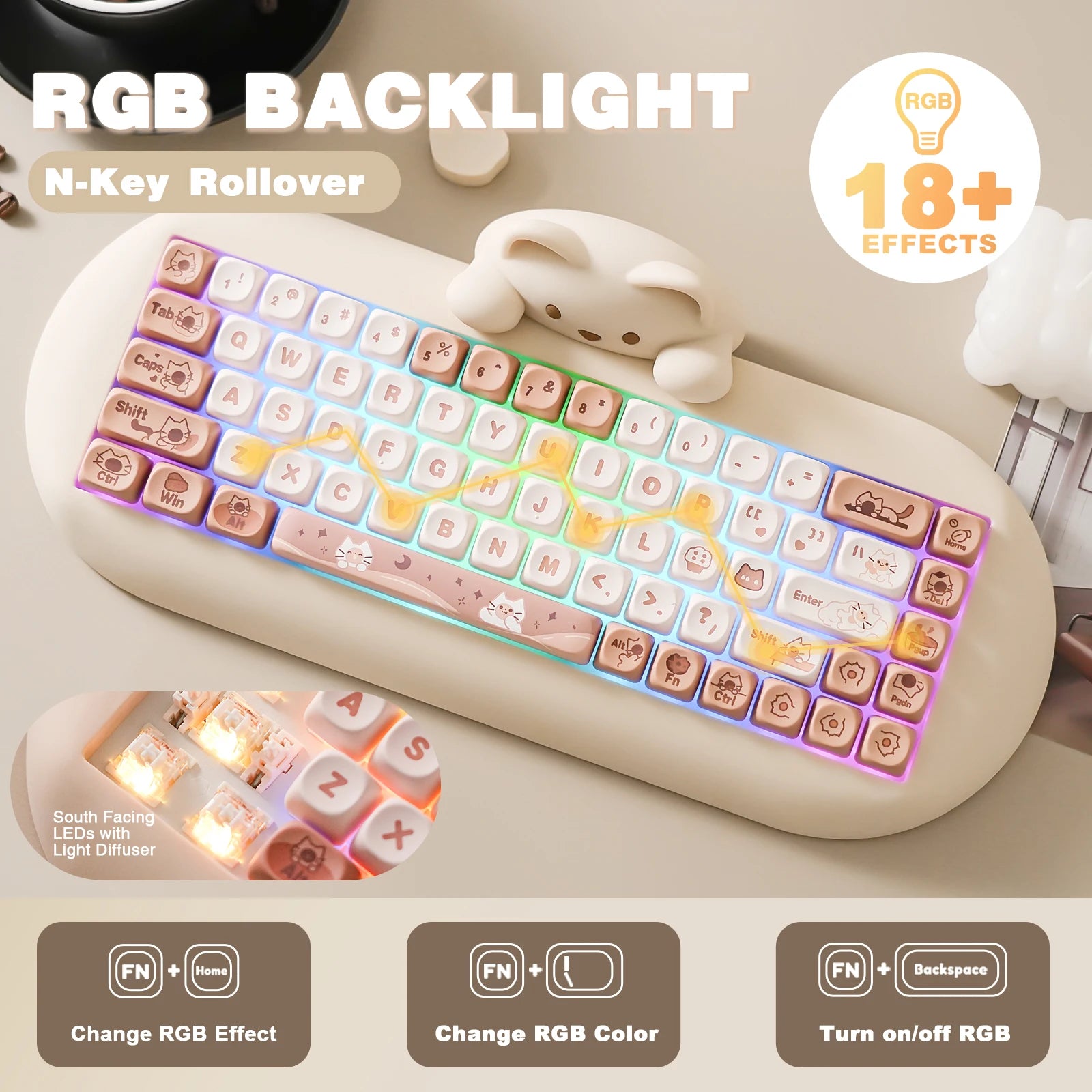 YUNZII C68 Wireless Keyboard: Best Cute Cat Custom Gaming Keeb