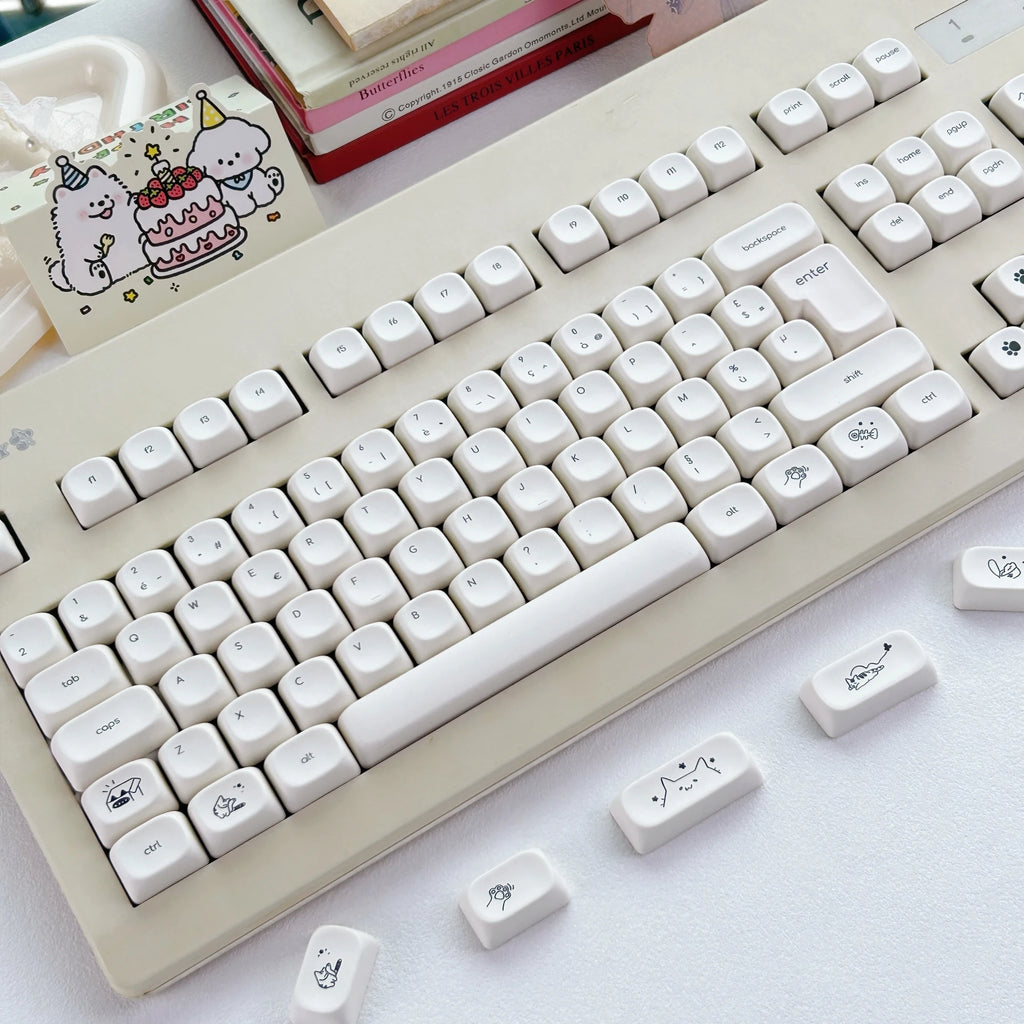 Milky White Cat PBT Keycaps: Ultimate MOA Custom Upgrade